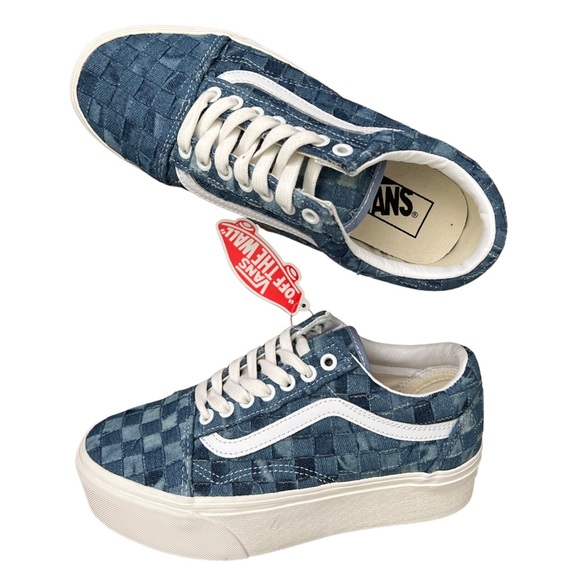 Vans Old Skool Stackform Checkerboard Skate Shoe Woven Denim - Picture 9 of 16